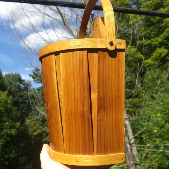 VTG hand crafted artist signed wood half bucket with handle primitive farmhouse - Picture 4 of 16